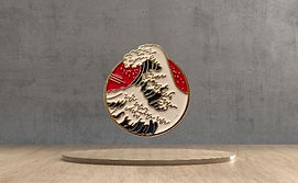 Wave Pin with Orange sunset background. Enamel with metal backing.