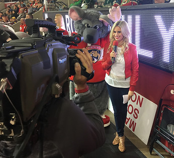 TV Host Racquel Goldy Florida Panthers with digital content by Ken Baker Something Clever Inc