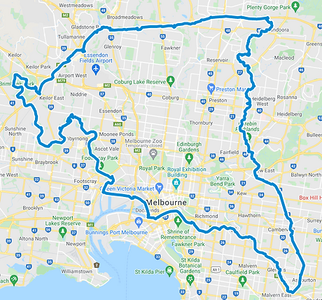 Western Ring Road - Darebin Creek -Anniversary Trail - Gardiners Creek -Yarra River - Dock