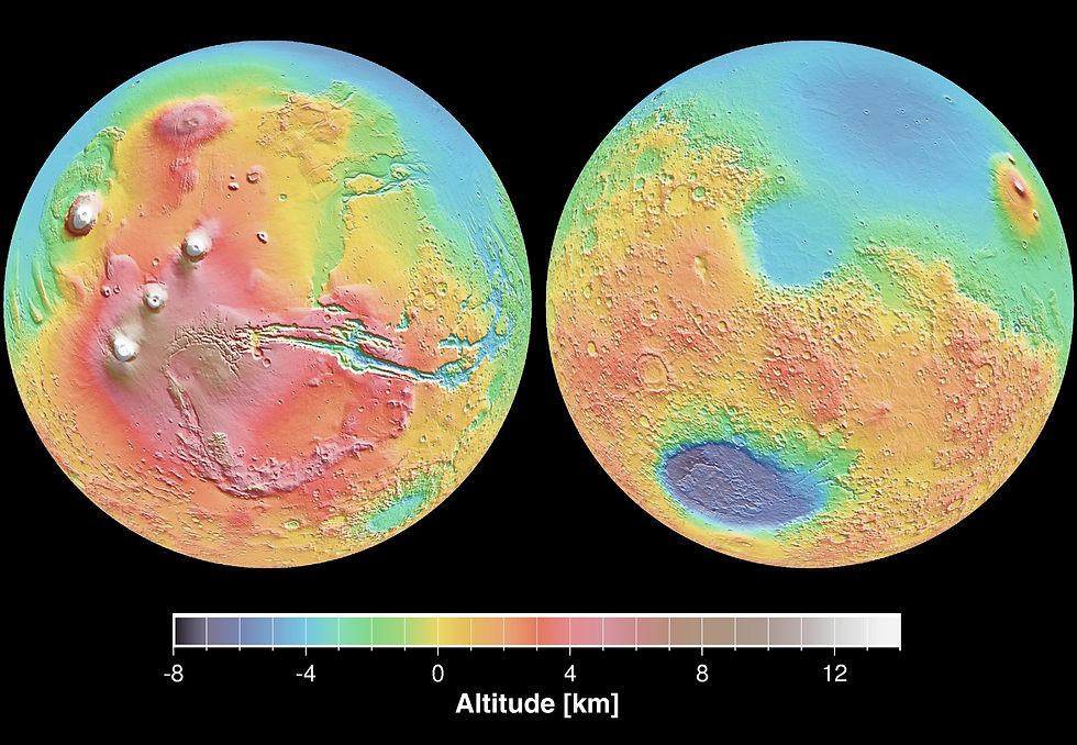\ Topographic map of Mars created by NASA/JPL