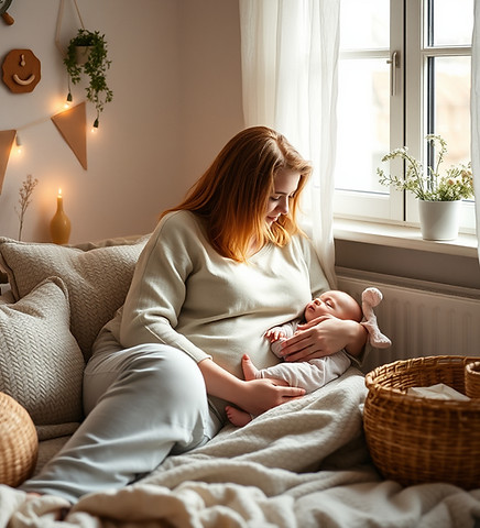 soft light, cozy home scenes, motherhood