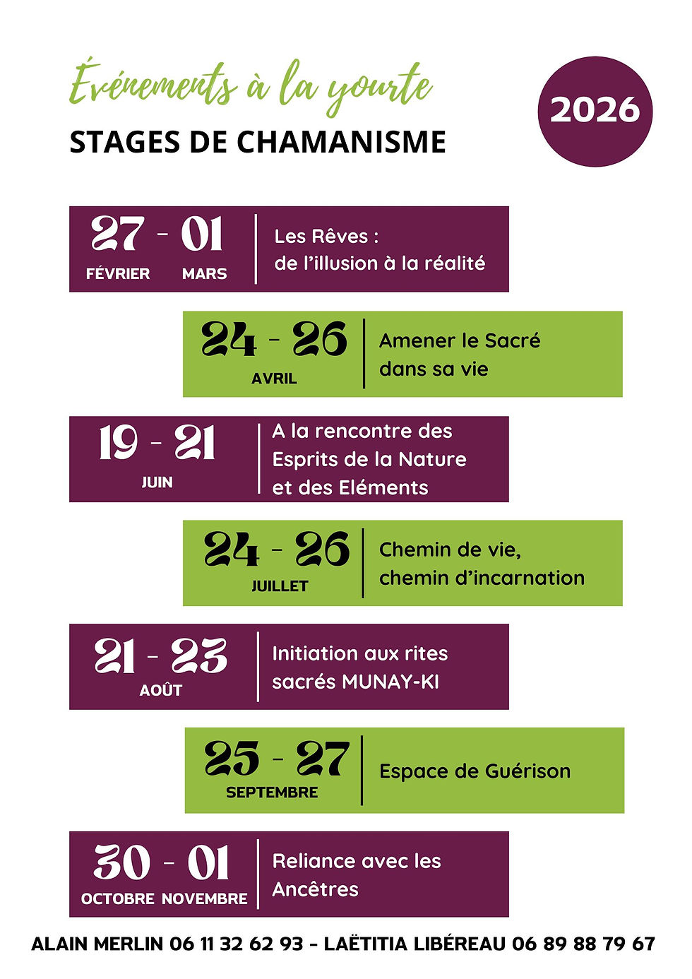 STAGES DE  CHAMANISME 2026