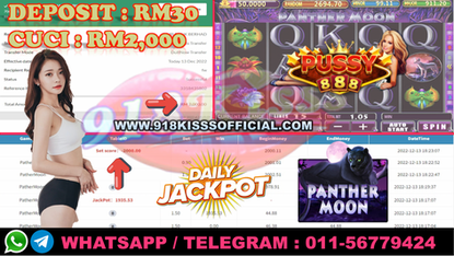 HARI JACKPOT🎊 TOPUP Rm30 MAIN Bet 1.50 PUSSY888 Game 🐆Panther Moon🐆 DPT CUCI 💰Rm2,000💰