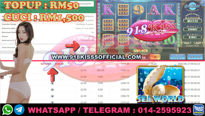 Game ONG💯918Kiss Game 🐚Sea World🐚 TopUp Rm50 Bet 12.50 Jatuh 💰Rm1,500💰PM AMOI Dpt ID ONG ONG🔥