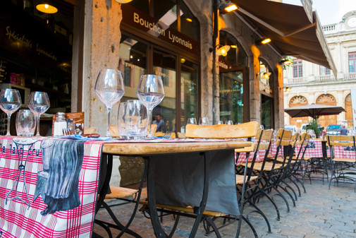 Lyon France - outdoors at a Bouchon Lyonnais, a traditional restaurant which serves typical regional dishes