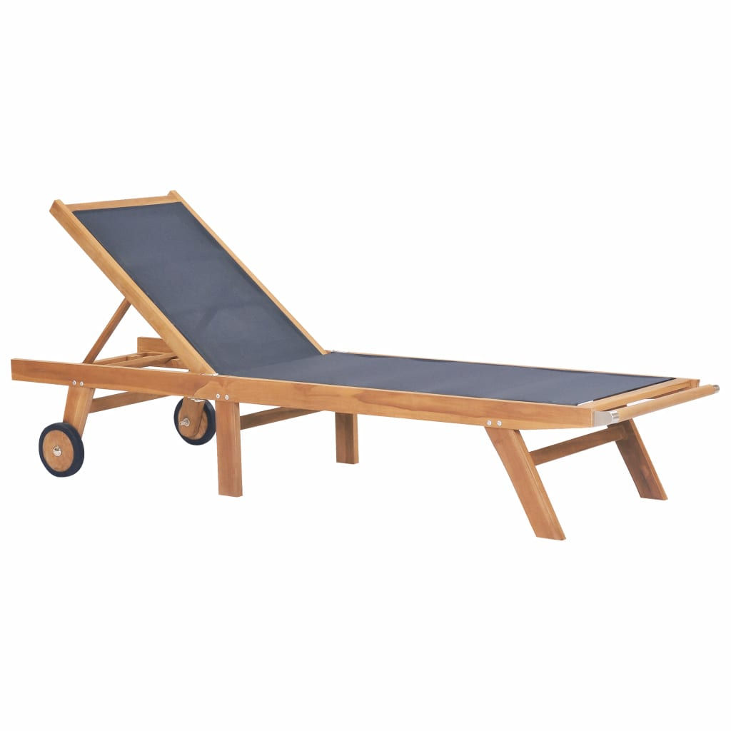 Wooden Textilene Folding Sun Lounger with Wheels