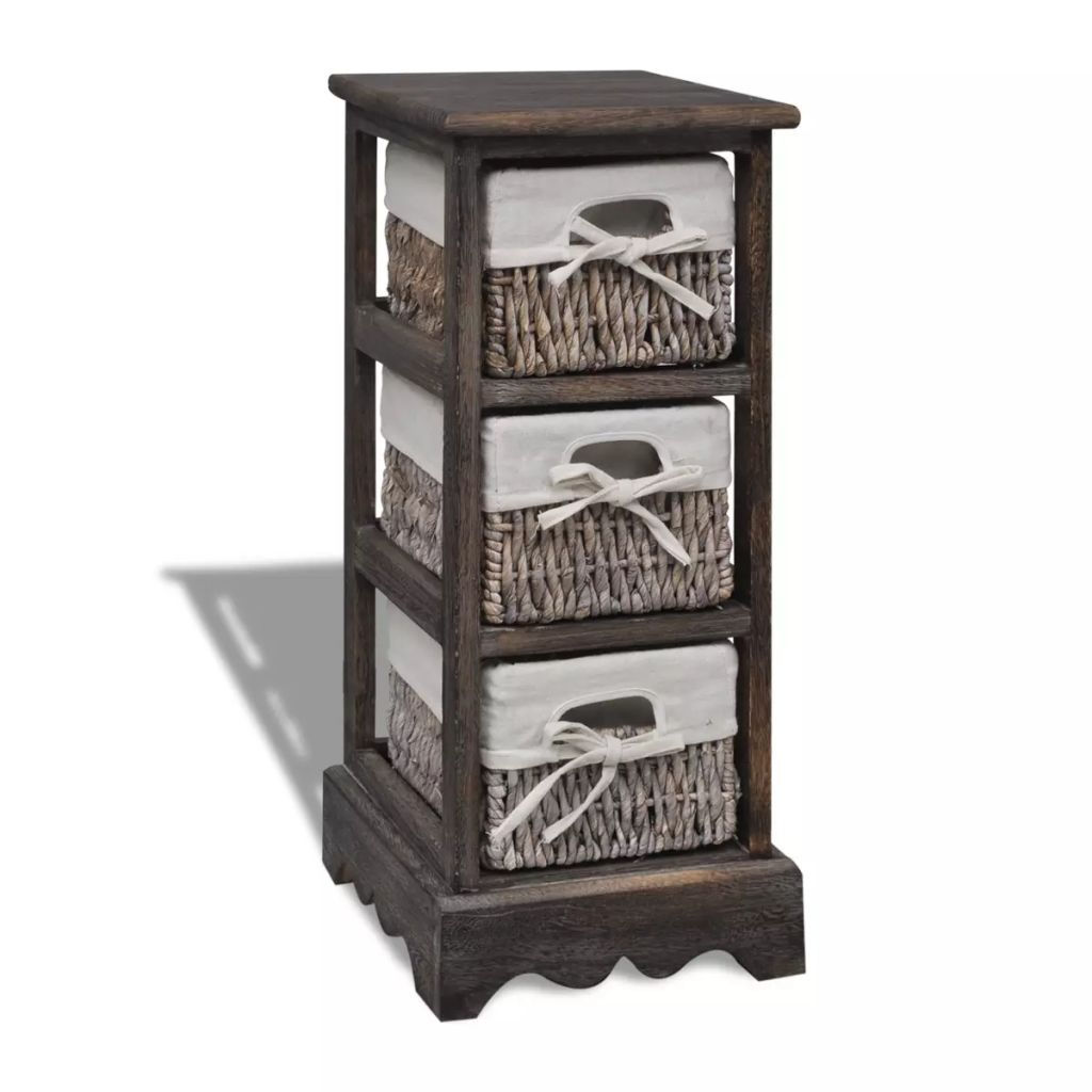 Paulownia Wood Storage Rack 3 Weaving Baskets Brown