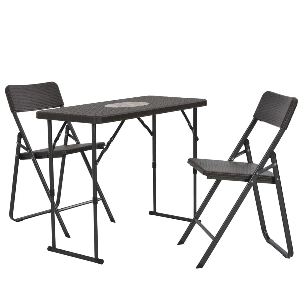 Rattan Look Folding Bistro 3 Piece Set Brown