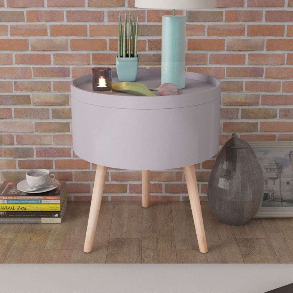 Side Table Round with Serving Tray Grey