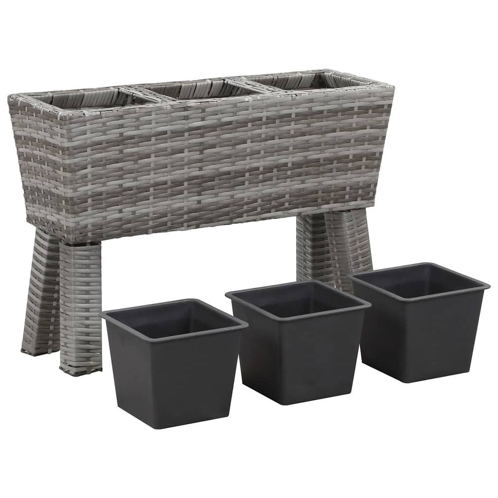 Thumbnail: Garden Raised Bed Poly Rattan Grey with Legs and 3 Pots 72x25x50 cm