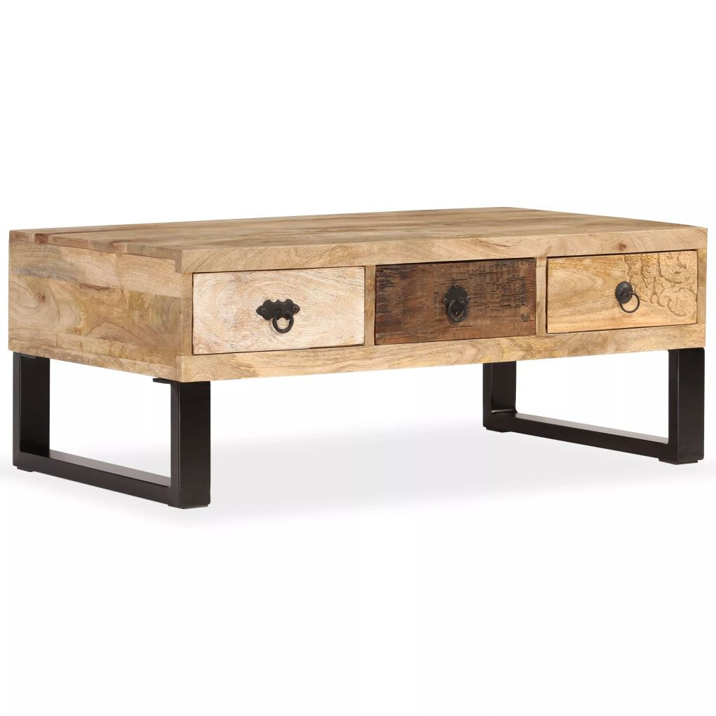Mango Wood Coffee Table with 3 Drawers 90x50x35 cm