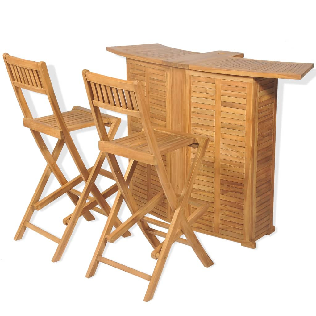 Outdoor Wooden Bistro 3 Piece Set with Folding Chairs