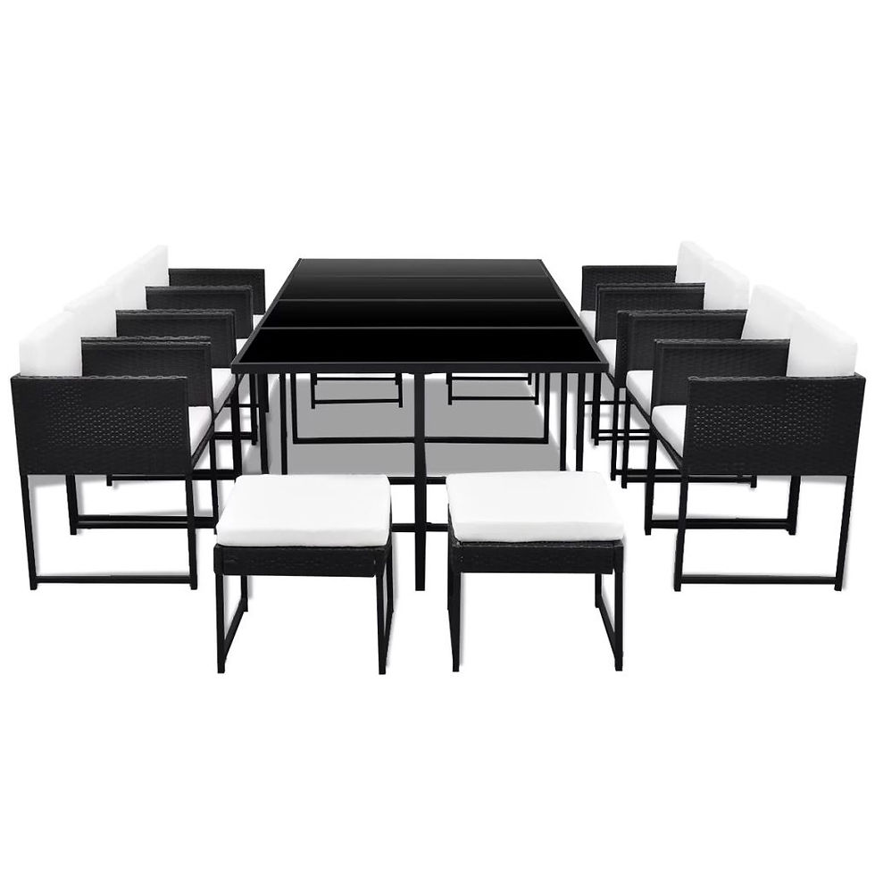 Thumbnail: Rattan Outdoor Dining 13 Piece Set Black with Cushions