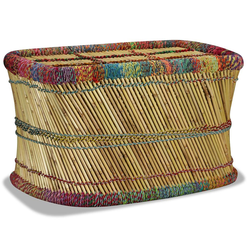 Thumbnail: Bamboo Coffee Table with Chindi Details Multicolour