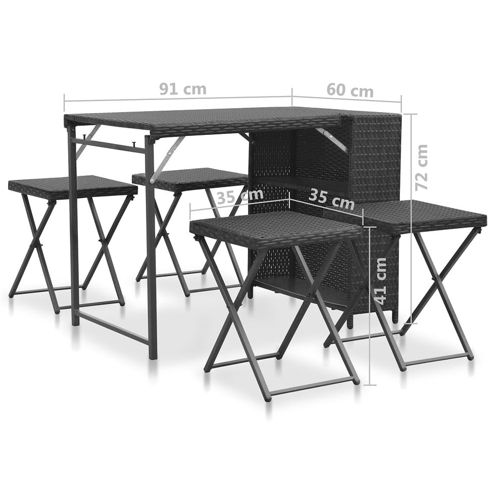 Thumbnail: Rattan Black 5 Piece Folding Outdoor Dining Set Black