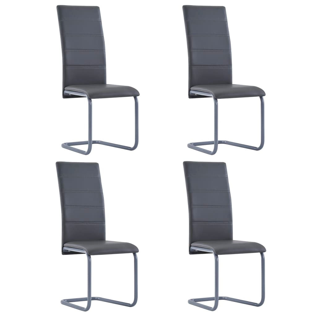 Faux Leather Cantilever Dining Chair Set 4 Grey