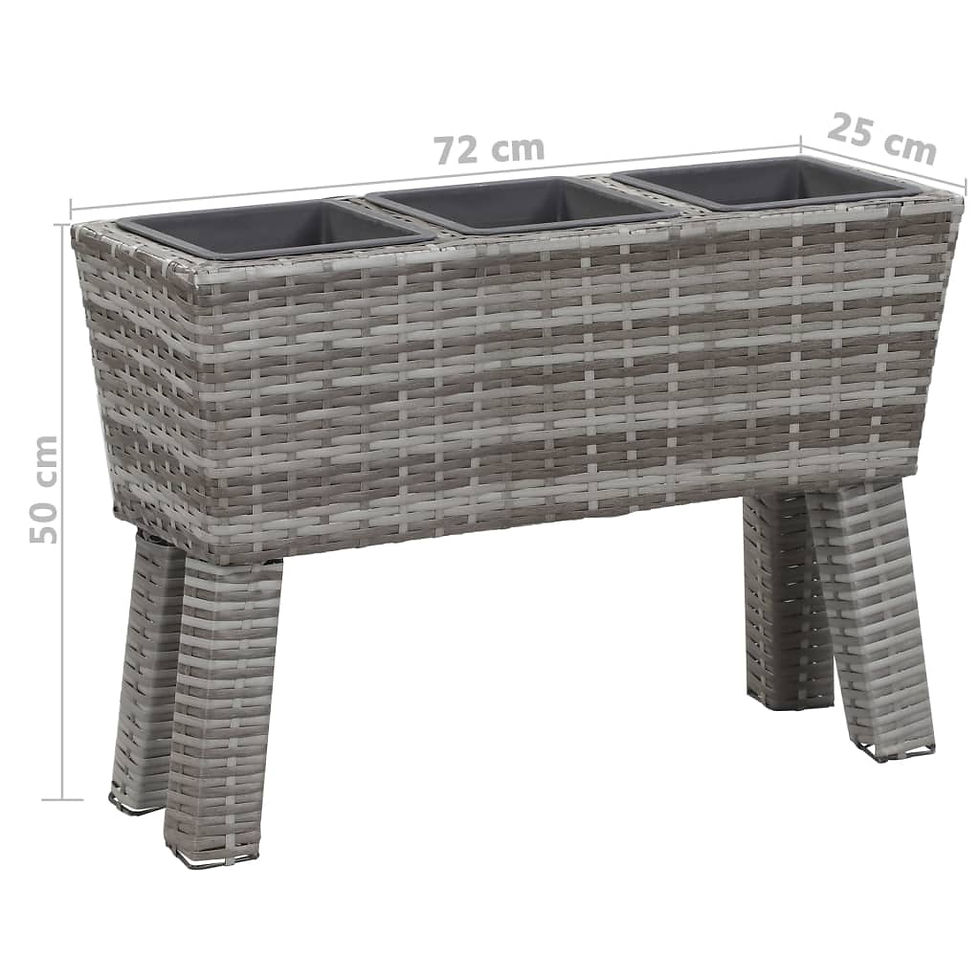 Thumbnail: Garden Raised Bed Poly Rattan Grey with Legs and 3 Pots 72x25x50 cm