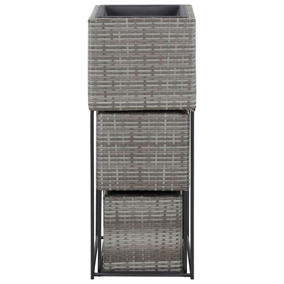 Thumbnail: 3 Piece Garden Raised Beds Poly Rattan Grey