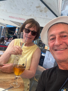 First beer and cava with Sue Babin