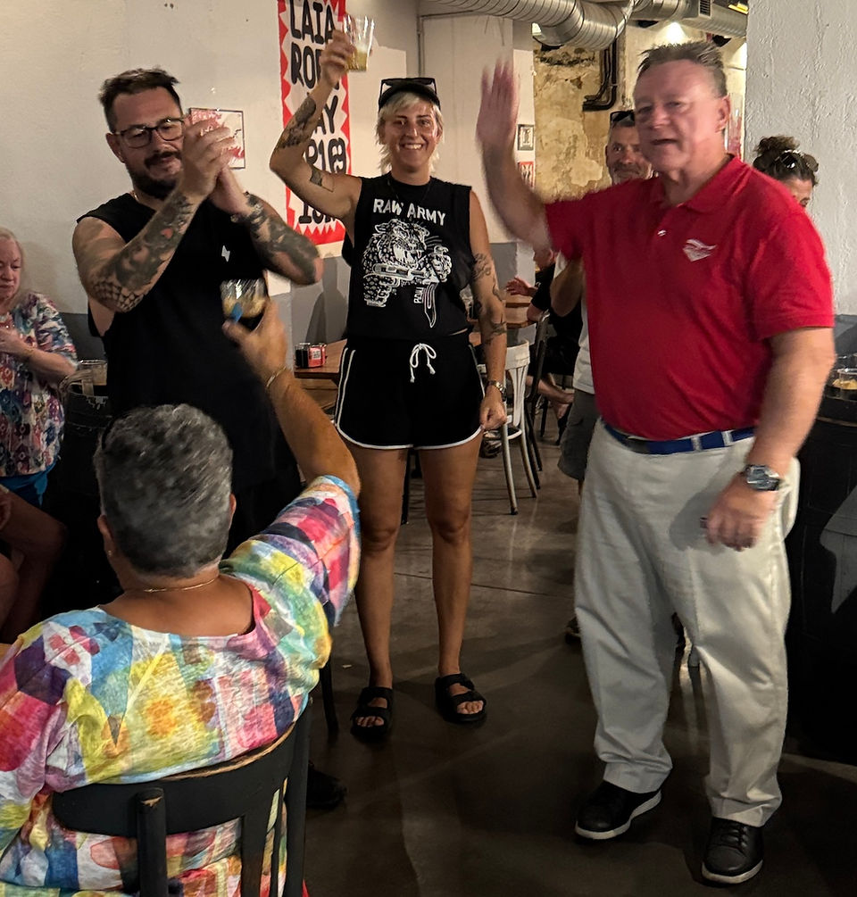 Garage with Sefano, Anastasia and tour organizer Greg 