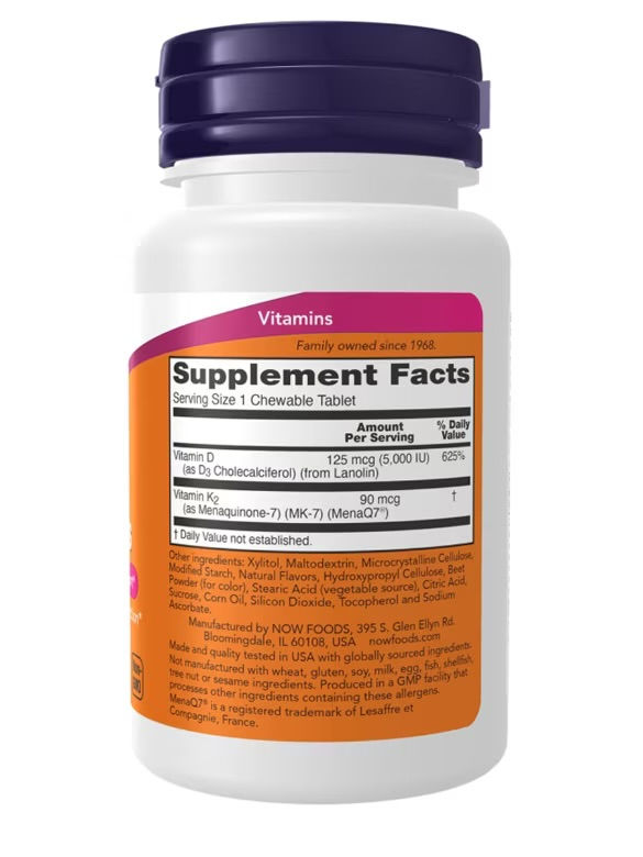 Thumbnail: D3 +K2 Chewables 5000 IU + 90 mcg K2 90 Chewable Tablets art World Foods Market