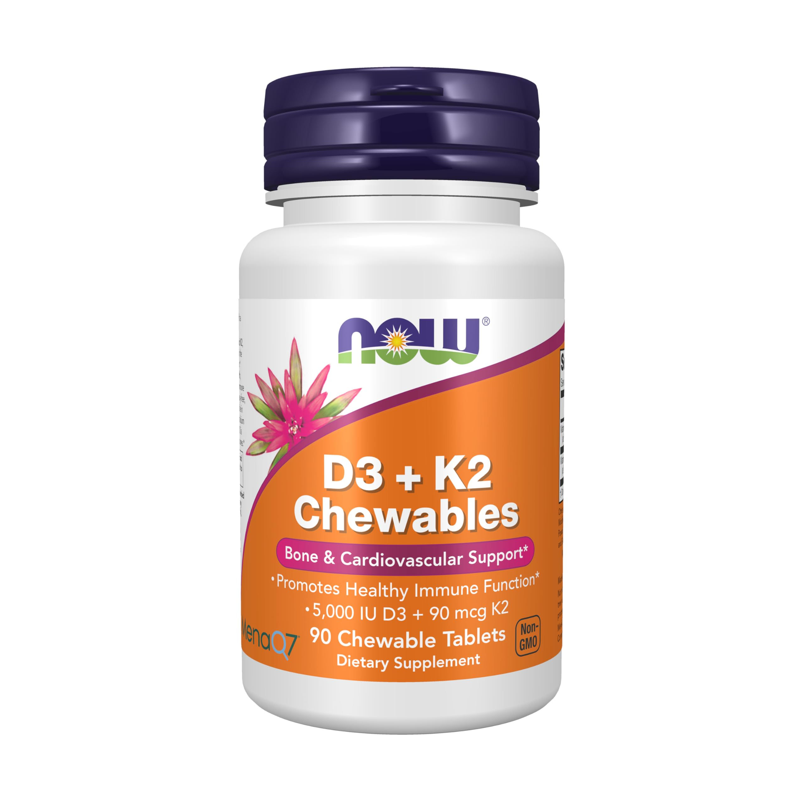 NOW D3 +K2 Chewables 5000 IU + 90 mcg K2 90 Chewable Tablets at World Foods Market