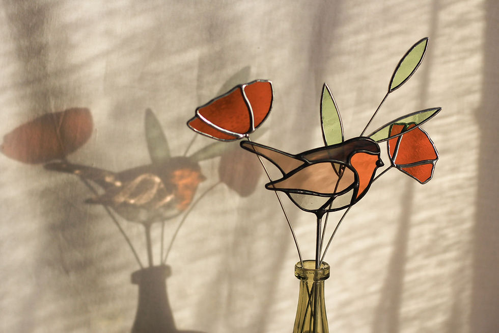 Miniature : Rouge gorge et pavot de Californie 