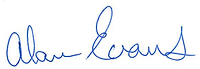 Signature of Alan Evans who is the Founder and President of the organization Helping Hands