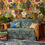 Thumbnail: Maximalist interior design, handmade green silk ikat lampshade in patterned wallpapered sitting room