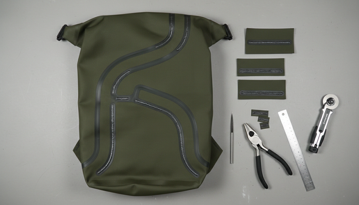 Top-down view of waterproof outdoor gear panels joined by radio frequency welding