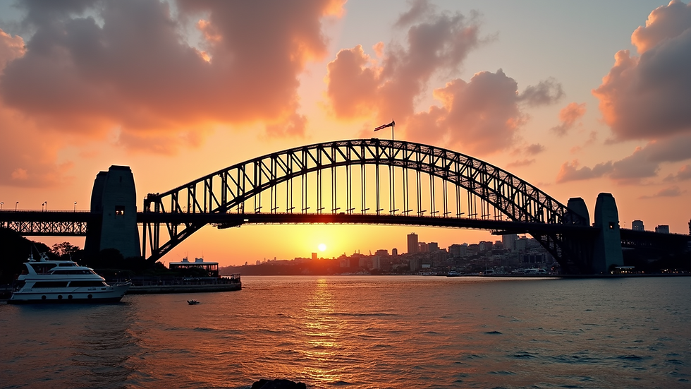 High angle view of Sydney Harbour Bridge during sunset