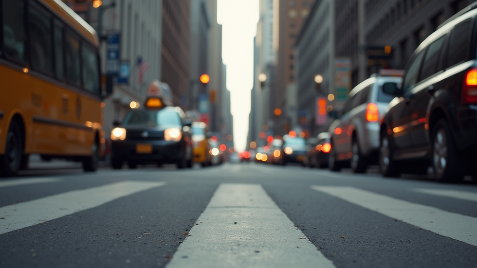 Eye-level view of a bustling city street in New York