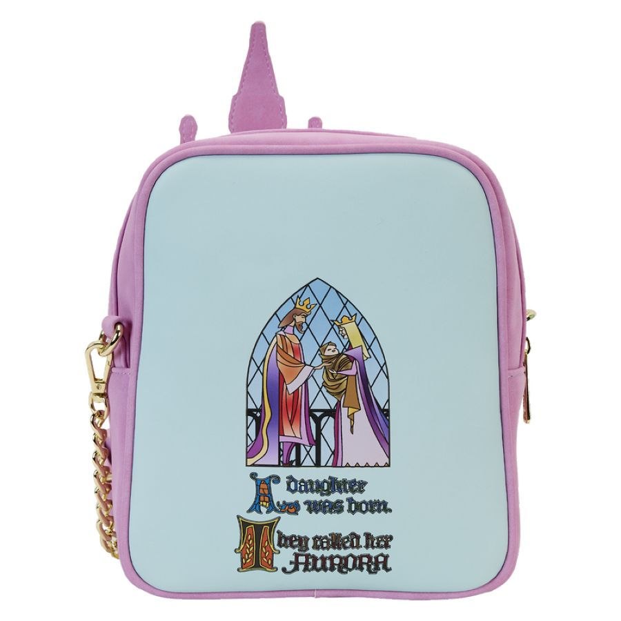 Thumbnail: Loungefly-Sleeping Beauty -Castle Three Good Fairies Stained Glass Crossbody Bag
