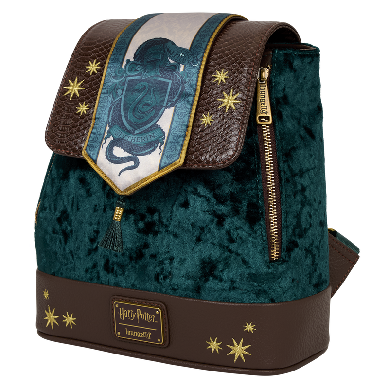 Thumbnail: Loungefly- US Exclusive Harry Potter Slytherin Banner Velvet Mini Backpack side