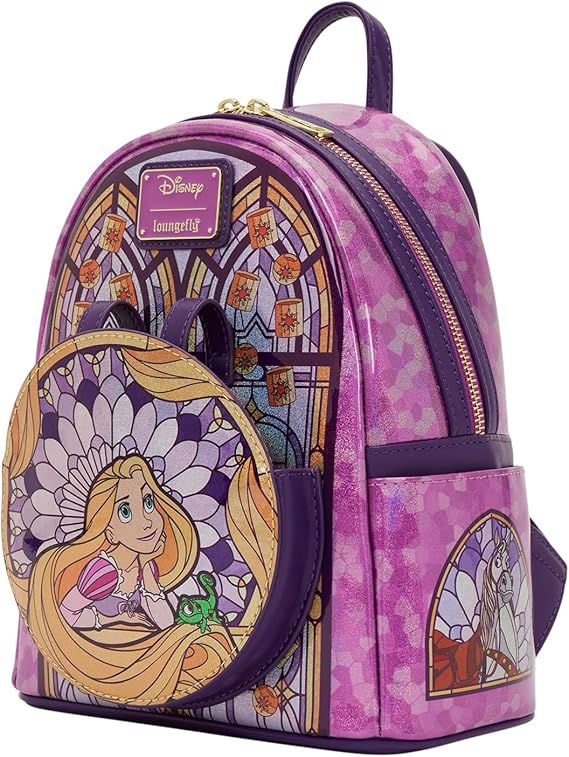 Thumbnail: Loungefly Disney Stained Glass: Rapunzel Mini-Backpack side view