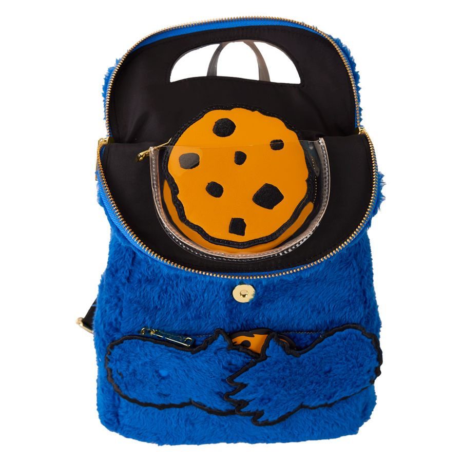 Thumbnail: Loungefly-Sesame Street - Cookie Monster Plush Mini Backpack mouth open