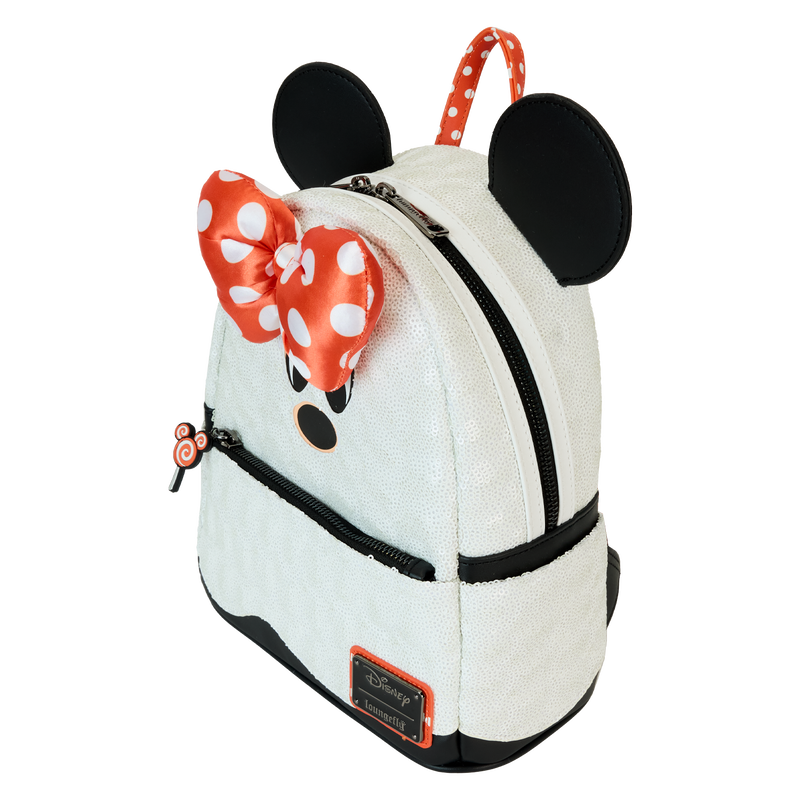 Thumbnail: Loungefly-Disney Minnie Mouse Exclusive Ghost Costume Glow Sequin Mini Backpack side view