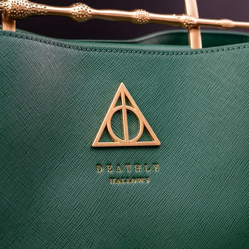 Thumbnail: Loungefly x Harry Potter House Slytherin Green Saffiano Elder Wand Crossbody Han 3