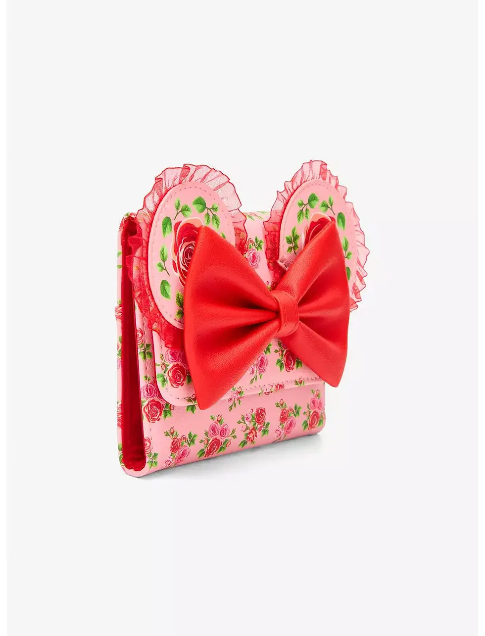 Loungefly - Disney Minnie Mouse Pink & Red Roses Figural Mini Flap Wallet side view