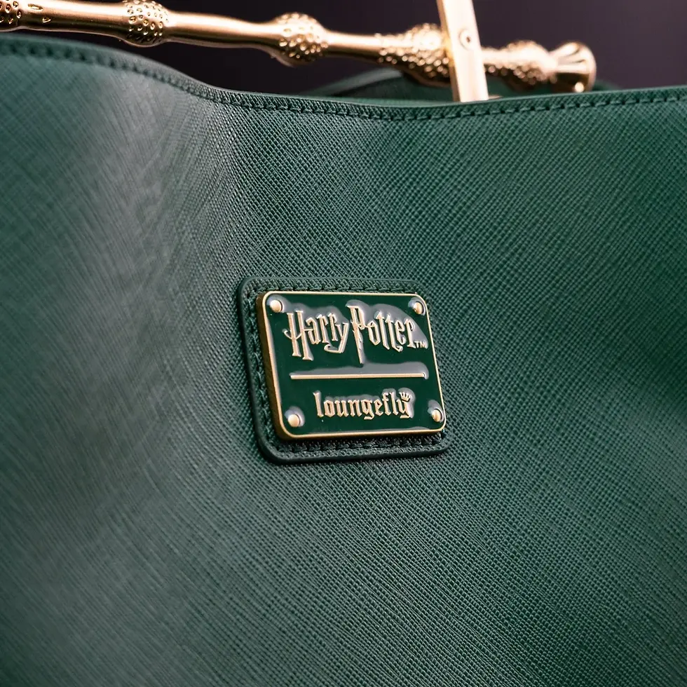 Thumbnail: Loungefly x Harry Potter House Slytherin Green Saffiano Elder Wand Crossbody Han 6
