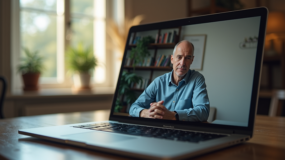 Close-up view of a laptop screen displaying a virtual therapy session