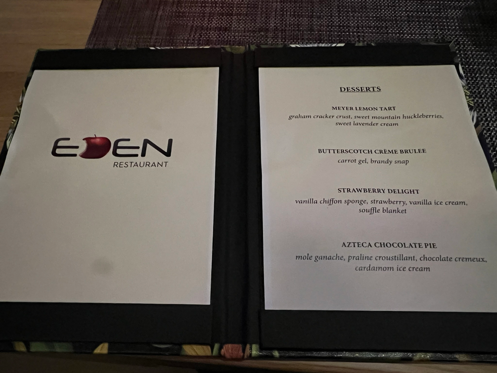 Eden Dessert menu Celebrity Beyond