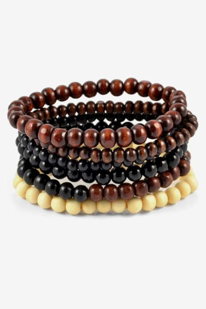 Brown, Cream & Black Wooden Bracelet Stack