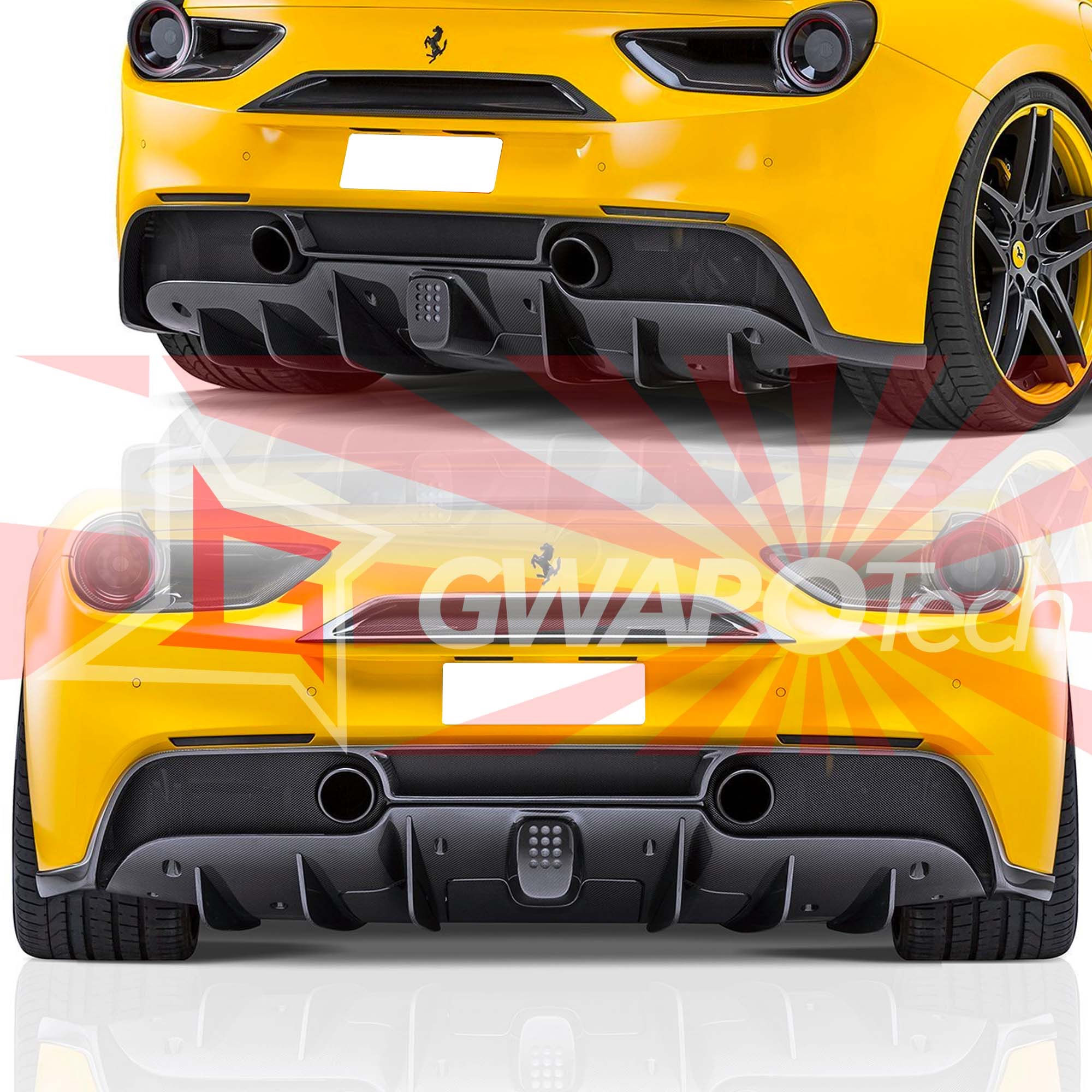 フェラーリ488GTB/GTS対応ドライカーボン製リアディフューザー