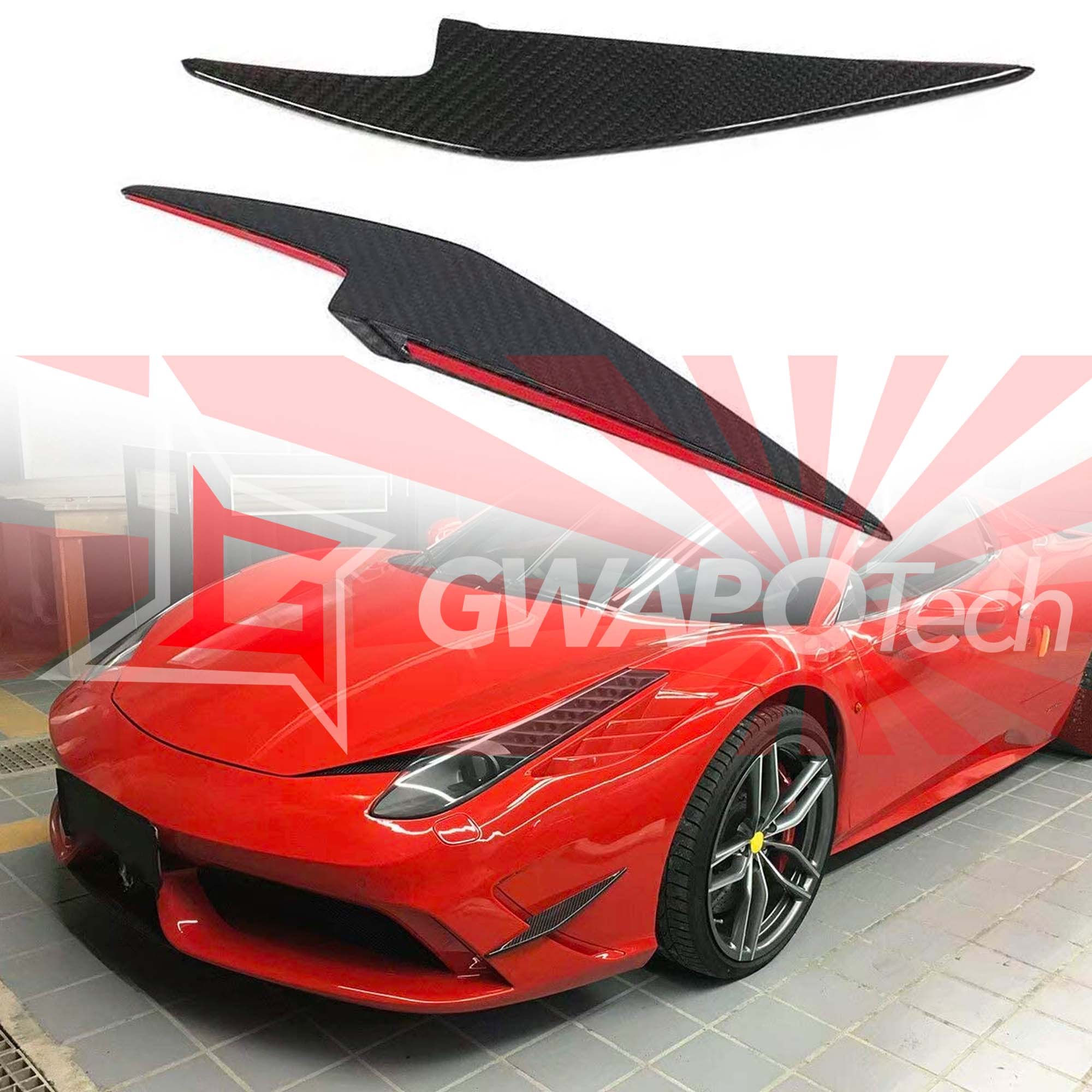 フェラーリ458スペチアーレ対応ドライカーボン製フロントバンパーカナード2pcs