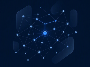 Abstract network graphic of connected identity nodes across domains, one pathway highlighted to represent monitored lateral movement detection.