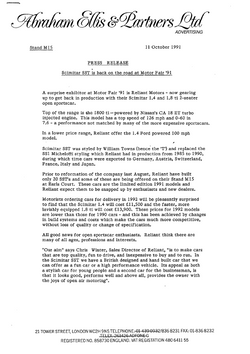 Reliant SST press release 1991