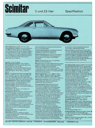Brochure Reliant Scimitar Coupe Duitse s