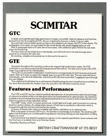 Scimitar GTE GTC bureau vouwfolder