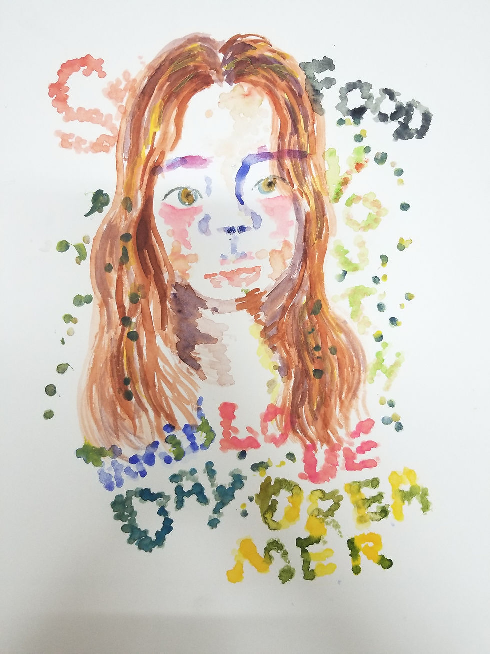 Using cotton swab as a medium to draw the self-portrait and used pointillism to draw the words that describe myself, in order to show that I used pointillism.